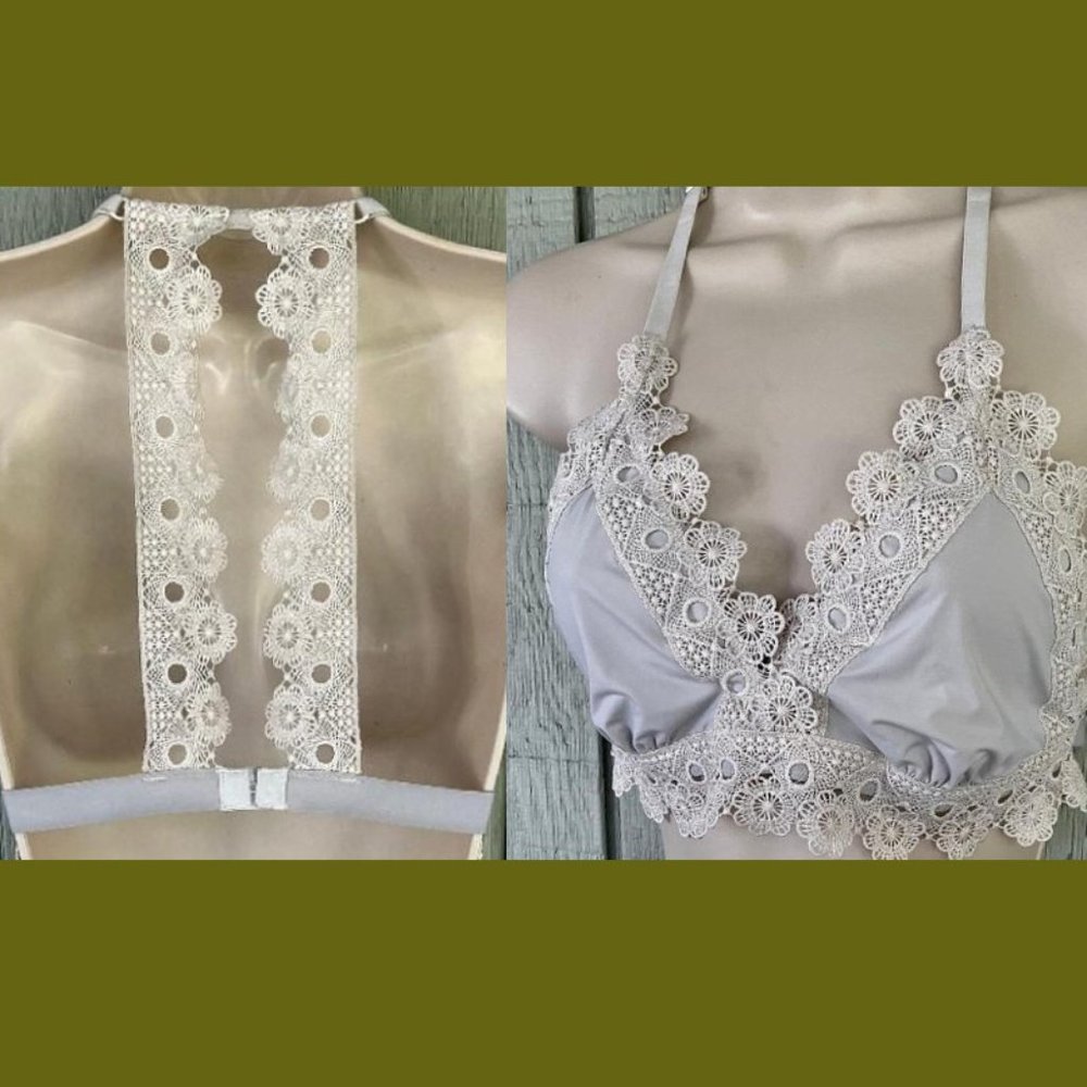 Aerie Lace Ecru Ivory Bralette Keywhole Raceback Adjustable Size Lge